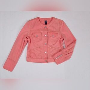 GAP Denim Jean Jacket Peachy Salmon Pink Mandarin Collar Women's Small Y2K